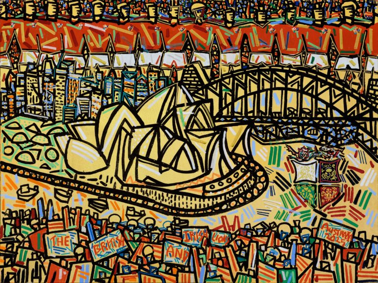 Lions On Tour, 100x80cm, Acrylic and 24k gold leaf on canvas