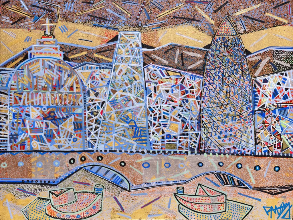 London Blue Sky, 100x80cm, 24k Gold and Acrylic on canvas