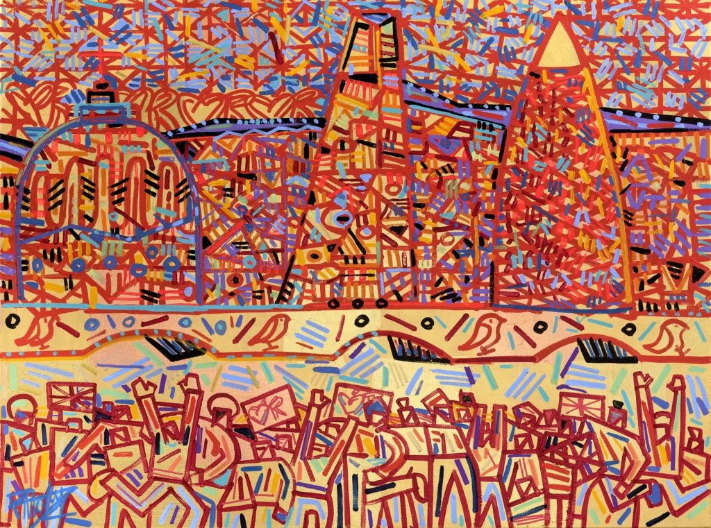 Red London 100x80cm, Acrylic and 24k gold on Canvas