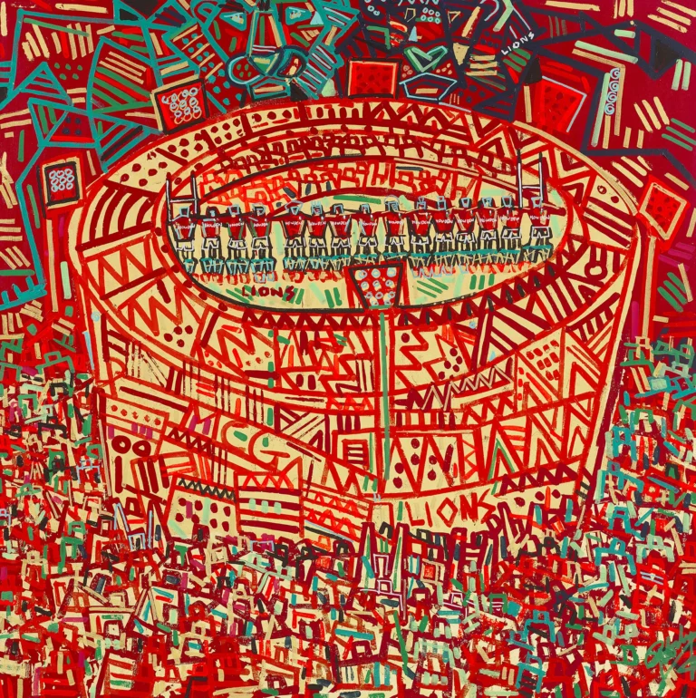 The Lions at the MCG, 100x100cm, Acrylic and 24k Gold on Canvas